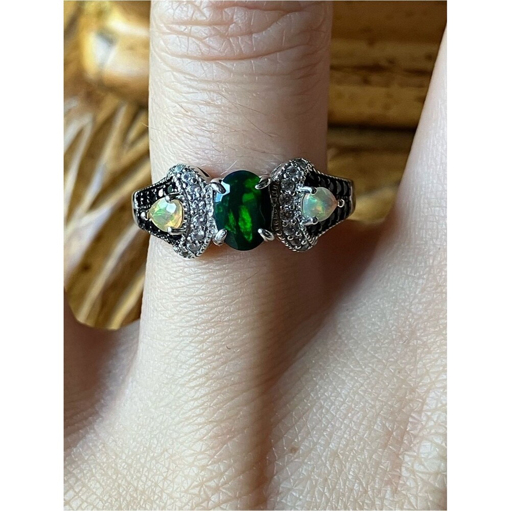 Black Ethiopian Opal Sterling Silver Ring Size 6.75